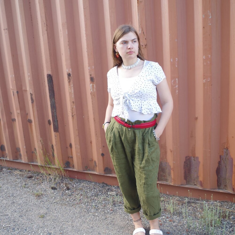 Elk 100% Linen Green Ladies Trousers